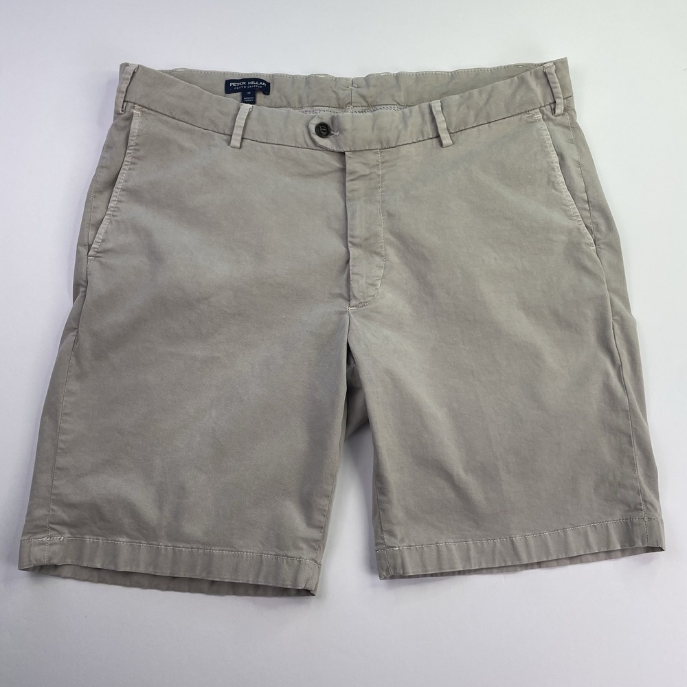Peter Millar Shorts Men's 38 Crown Crafted Chino 9" Biege Grey Summer Casual